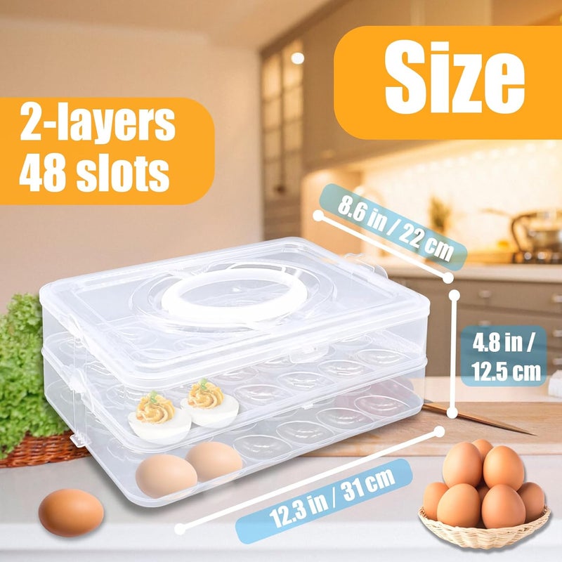 Jgalnim 2-Layer Deviled Egg Carrier with Lid,Deviled Egg Trays with Handle,Stack Portable Stackable Trays,Clear Devil Egg Cotainer 48 eggs Holders, for Thanksgiving Day, Easter, Holiday,Parties and Kitchen - Image 2